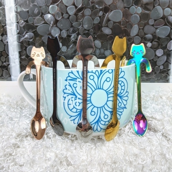 𝅺NEW Rainbow Colorful Stainless Steel Cat Coffee Dessert Spoons - Picture 5 of 11